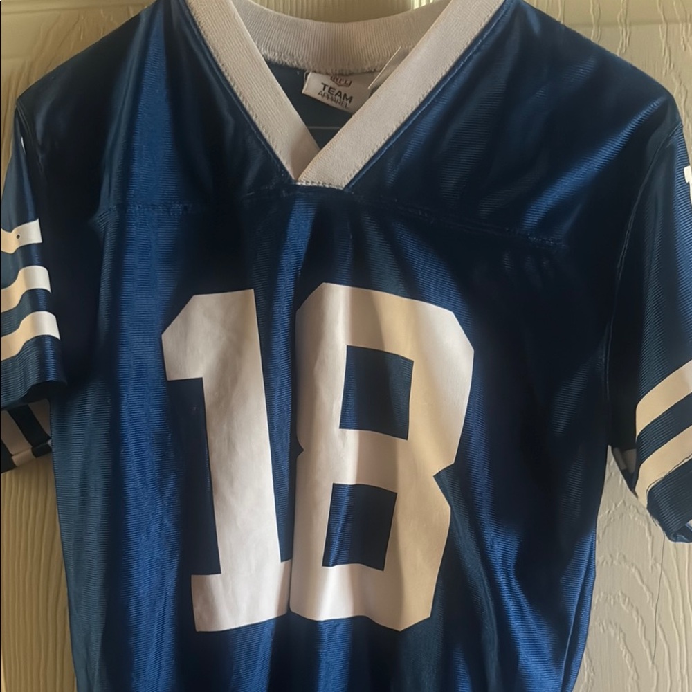 Peyton Manning, blue and White Football Jersey number 18